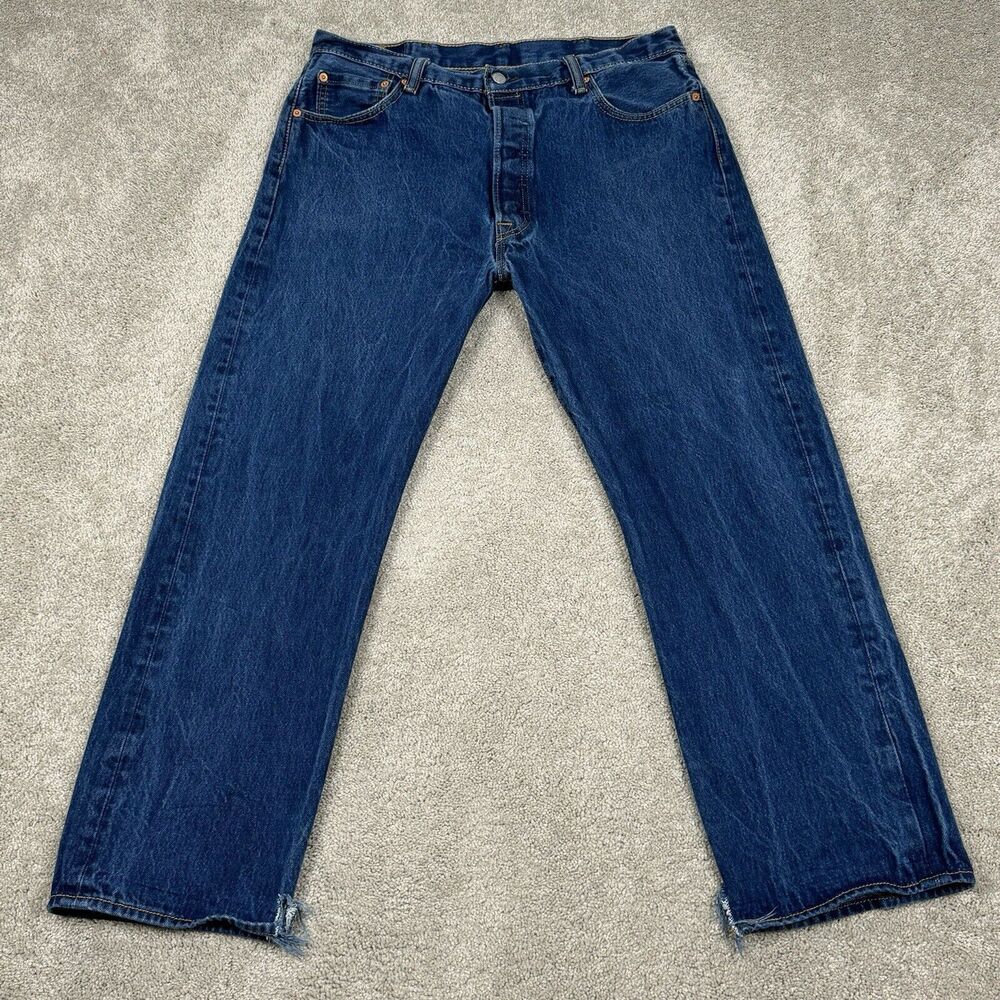Levis Men's 501 Button Fly Straight Leg Blue Denim Jeans Size 38x30 Y2K Classic